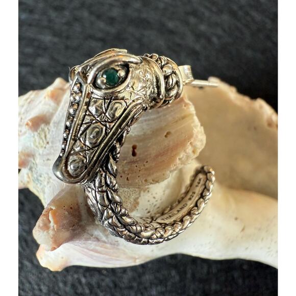 JOHN HARDY Jai Naga Dragon Hoop Earrings | 925 14K accent | Green Gemstone Eyes - Picture 3 of 10
